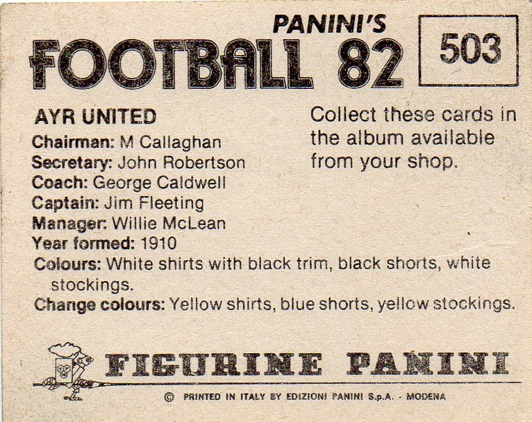 Paninni Ayr Utd Team Grp 1982 Back